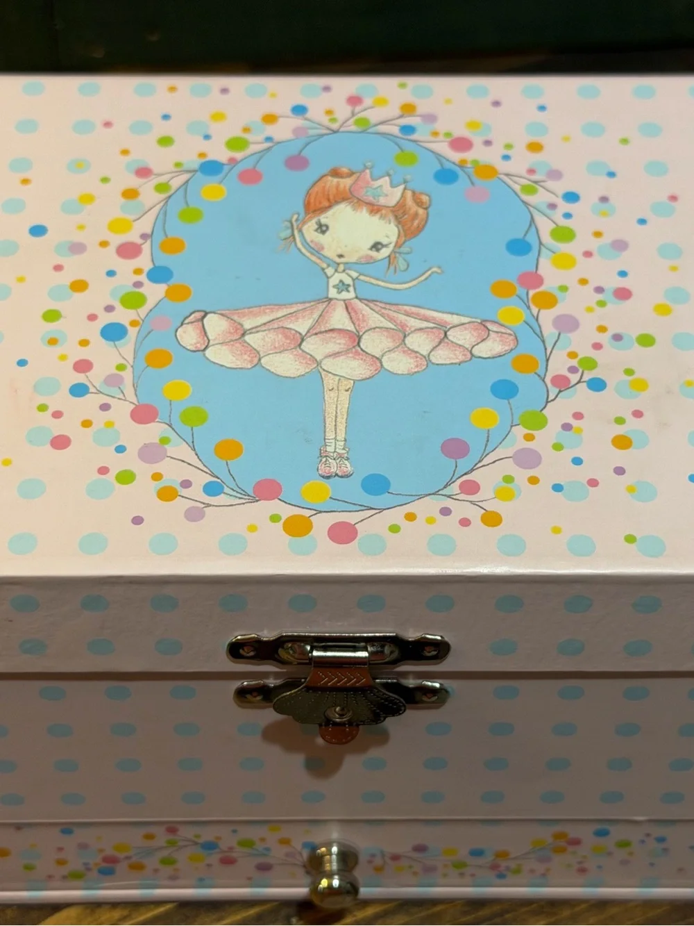 Kids Pink Polka Dot Musical Jewelry Box with Ballerina by DJECO - works